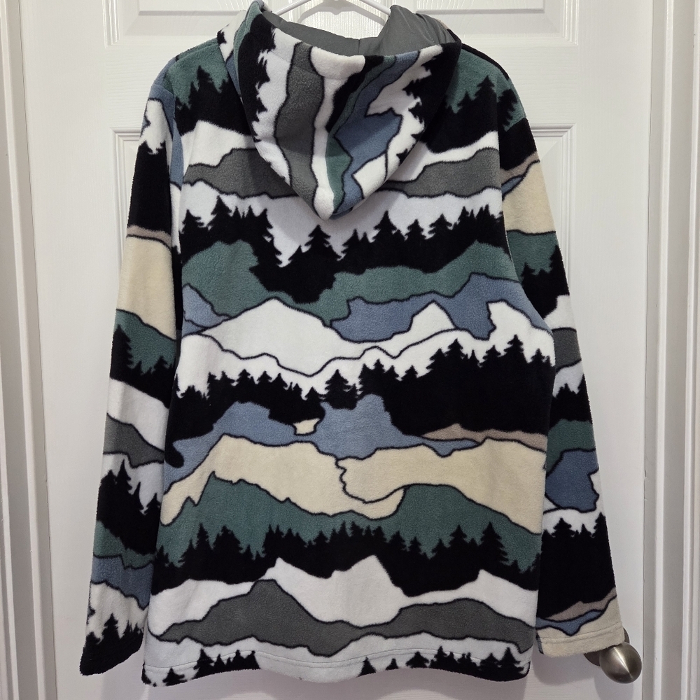 Free Nature Mountain Pattern Full Zip up Polar Fleece Hooded Jacket Size Large - Picture 6 of 13